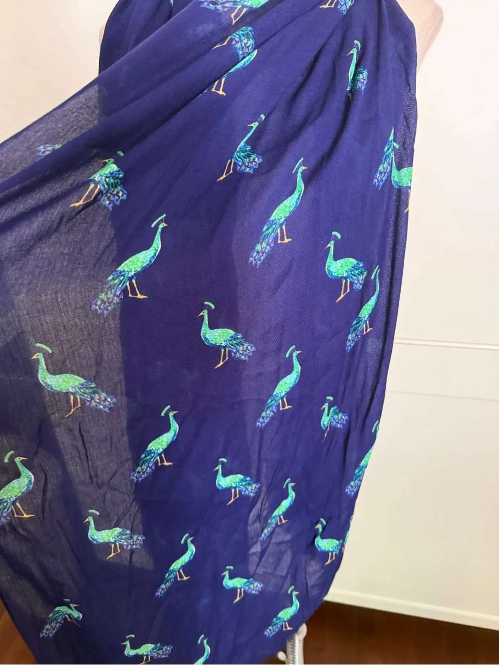 Kate Spade Navy Peacock Print Lightweight Scarf - Women